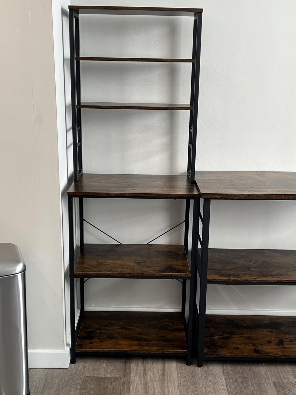 VASAGLE Coffee Bar, 23.6 Inches 6-Tier Baker's Rack with 6 Hooks | Modern Basic Microwave Stand, 23.6 x 15.7 x 65.7 Inches, Rustic Brown and Ink Black, BARNET Collection UKKS024B01 customer photo 1