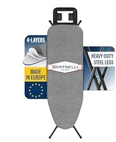 Bartnelli by Rorets Ironing Board Made in Europe | Iron Board with 4 Layered Cover & Pad, Height Adjustable up to 36