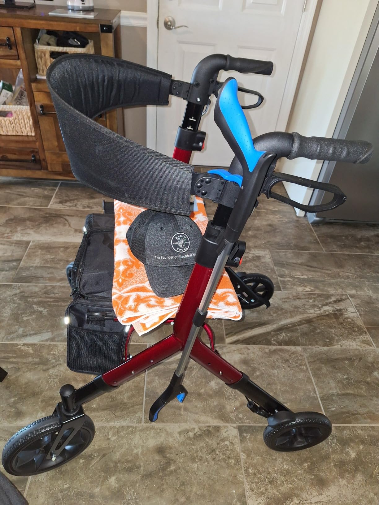 WALK MATE Rollator Walker for Seniors 5.3~7ft Tall, Height-Adjustable Seat, Built-in Cable, 10 Inch Wheels, 16.5 lb Lightweight & Compact Folding Design, 300 lb Capacity, Blue customer photo 1