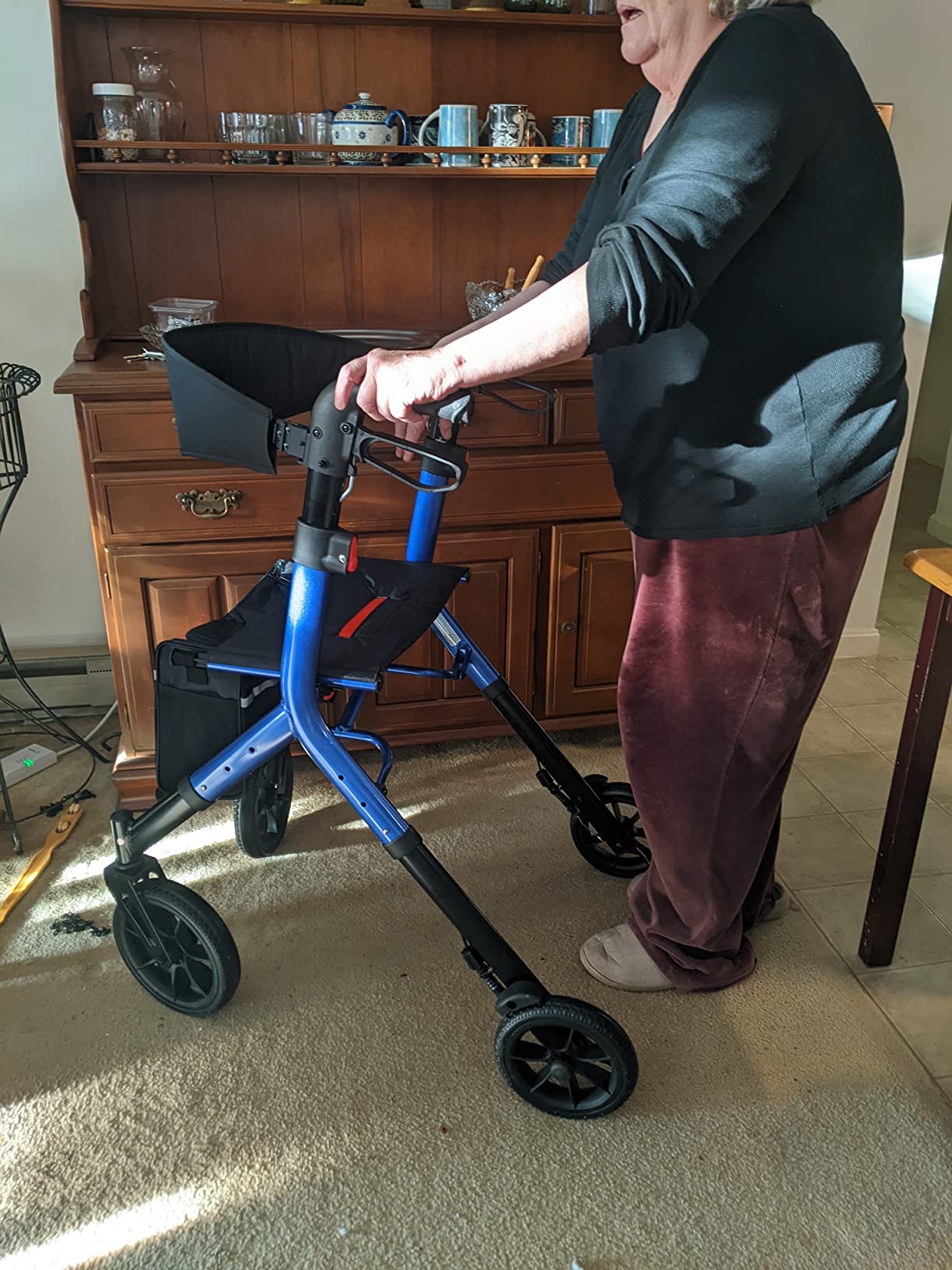 WALK MATE Rollator Walker for Seniors 5.3~7ft Tall, Height-Adjustable Seat, Built-in Cable, 10 Inch Wheels, 16.5 lb Lightweight & Compact Folding Design, 300 lb Capacity, Blue customer photo 2