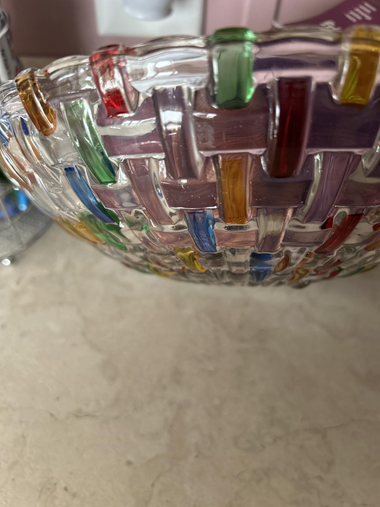 MAGCOLOR Hand Painted Colorful Woven Glass Crystal Salad & Fruit Bowl Decoration, Centerpiece For Home, Office, Wedding Decor, Fruit, Snack, Dessert, Server customer photo 1