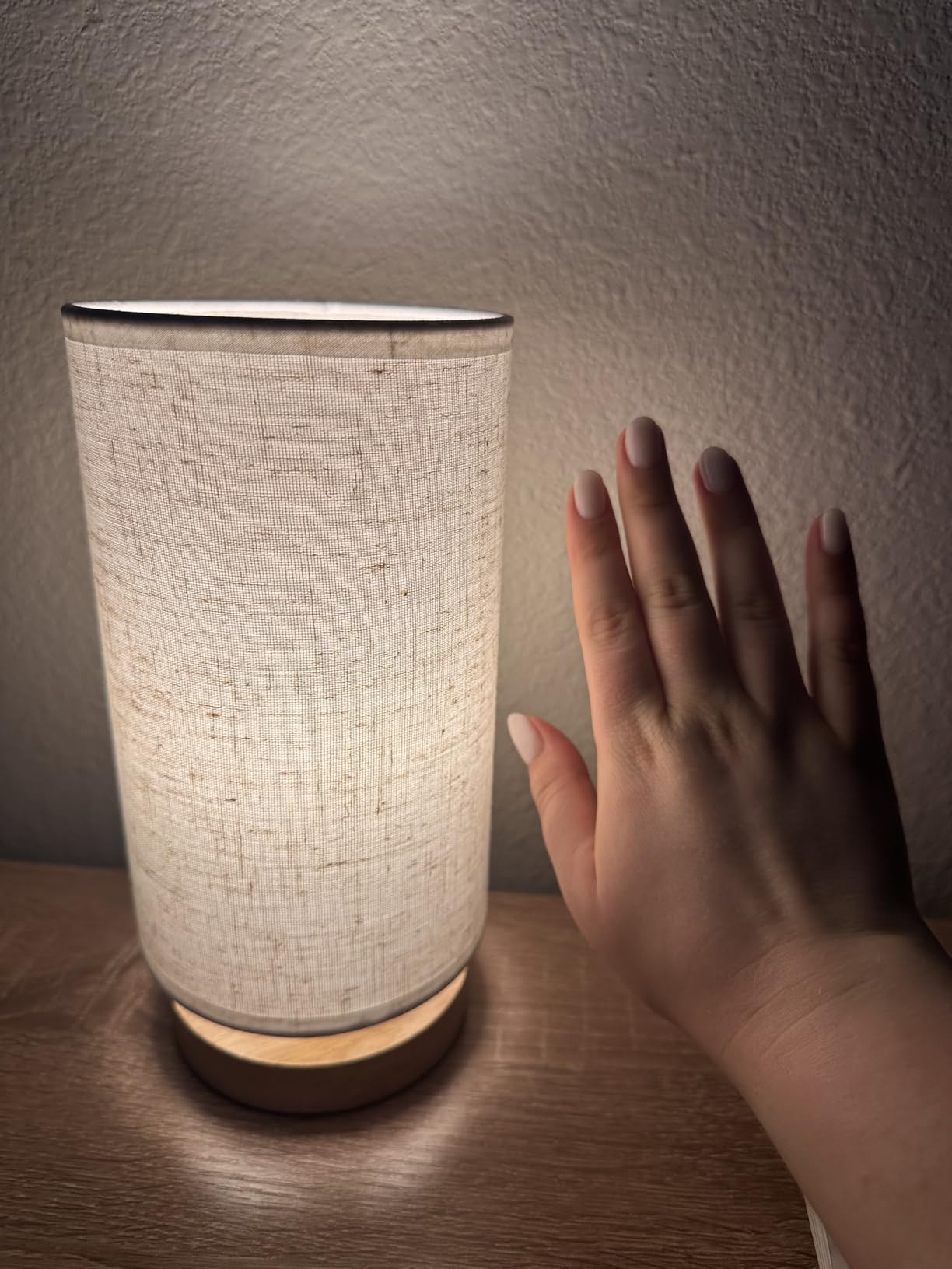 Small Bedside Night Table Lamp for Bedroom, Minimalist Nightstand Lamp with Round Fabric Linen Shade, Study Reading Desk Lamp for Kids Room, Living Room, College Dorm, Home, Office customer photo 2