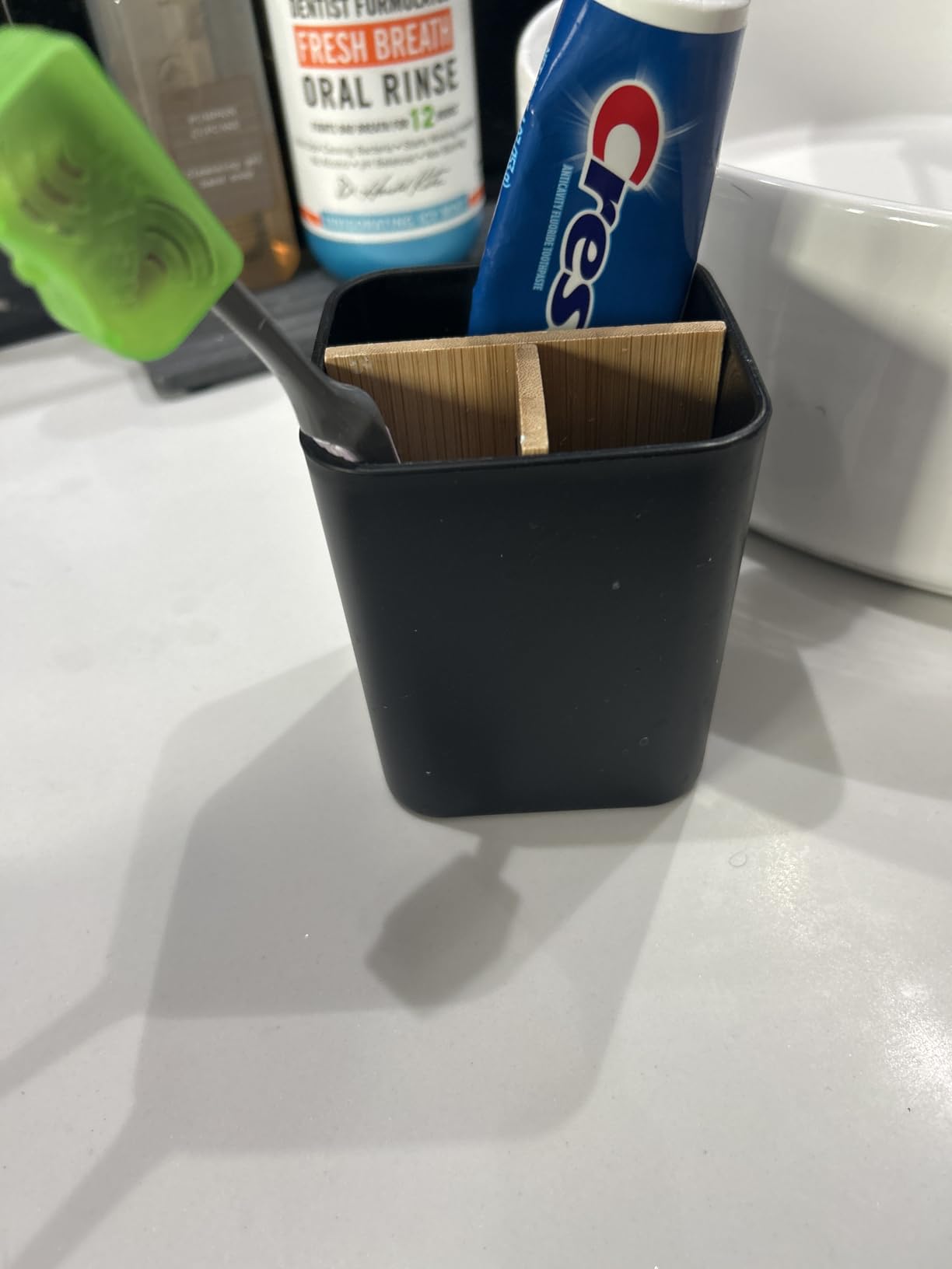 Bamboo Toothbrush Holder for Bathrooms Toothpaste Organizer - Black | Detachable Inserts, 3 Slots, Bathroom Counter Organizer, for Kids Electric Toothbrushes, Floss, Razors customer photo 2