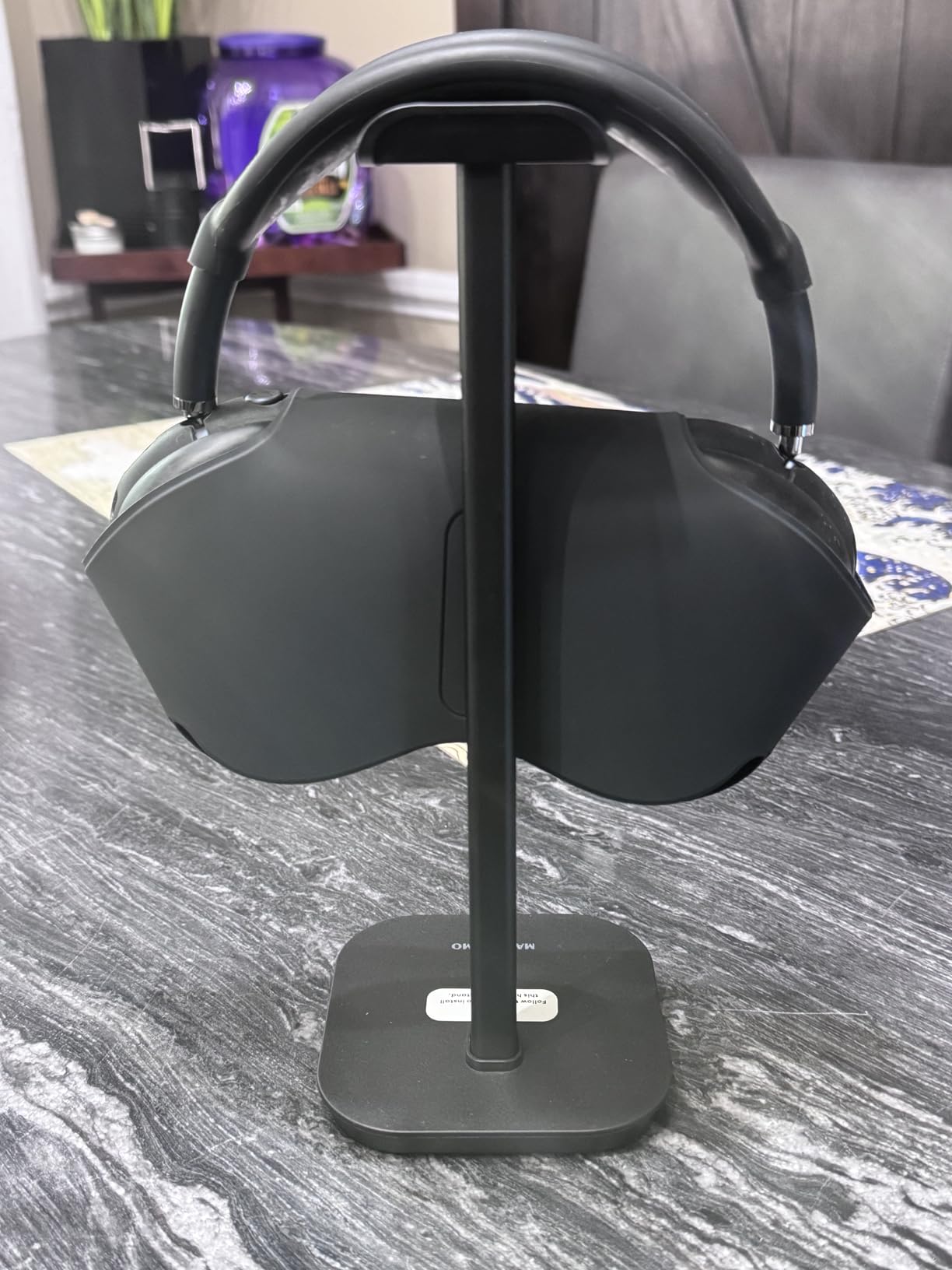 Headphone Stand, Desktop Headset Holder Heavy Base Desk Earphone Stand Aluminum Gaming Headset Hanger Rack for AirPods Max, AirPods, AirPods Pro, Sony, Beats, Bose, Razer and More(Black) customer photo 2