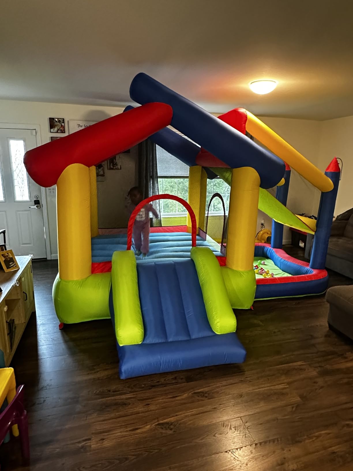 WELLFUNTIME Inflatable Bounce House with Slide, Bouncy Castle & Jumping Castle with Blower, Ball Pool, Basketball Game & Dart Target Game customer photo 2