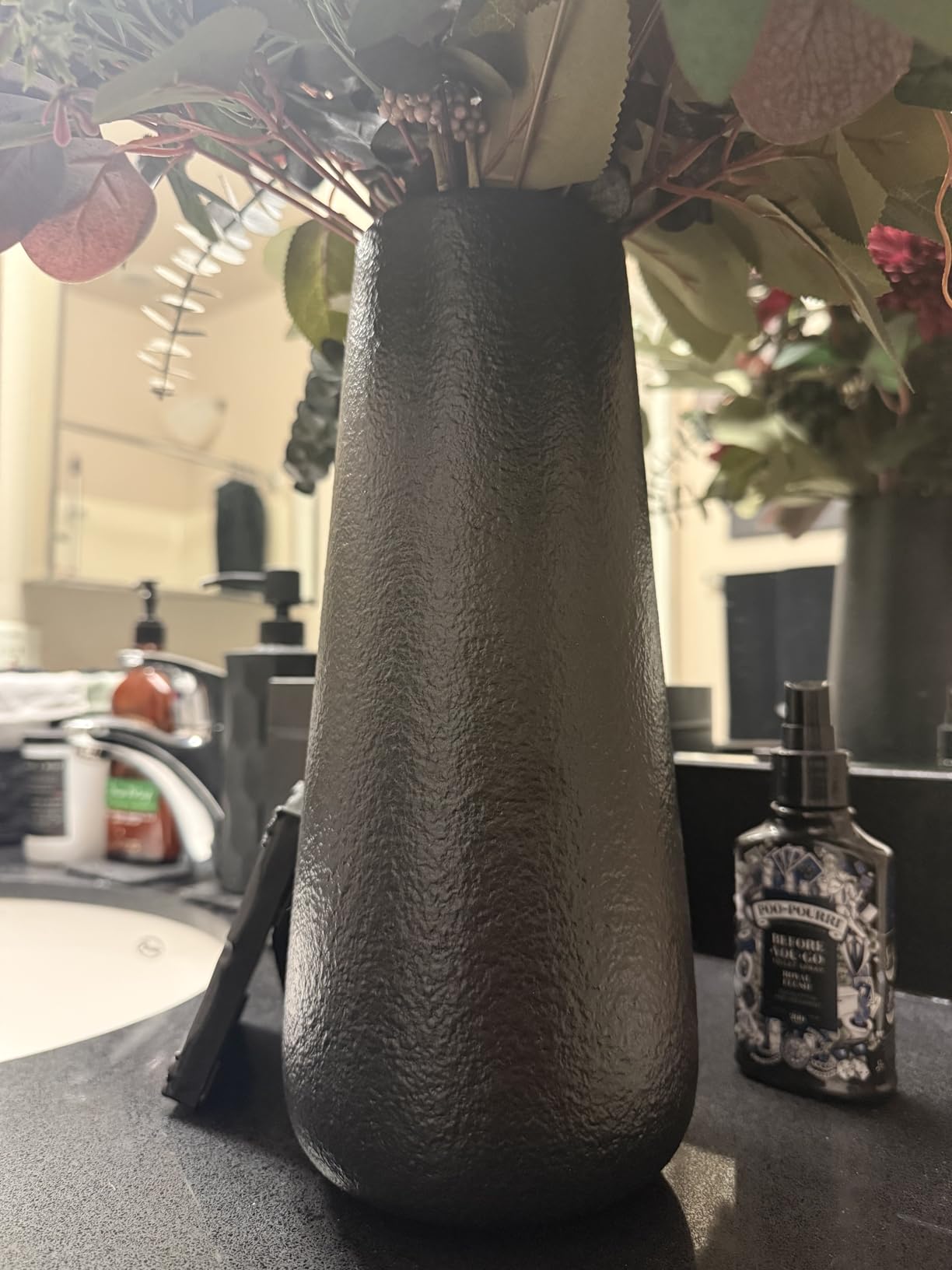 11 Inch Tall Matt Black Ceramic Vase for Flowers & Pampas Grass, Classic Rustic Style Decorative Vases for Home Decor Table Centerpieces customer photo 1