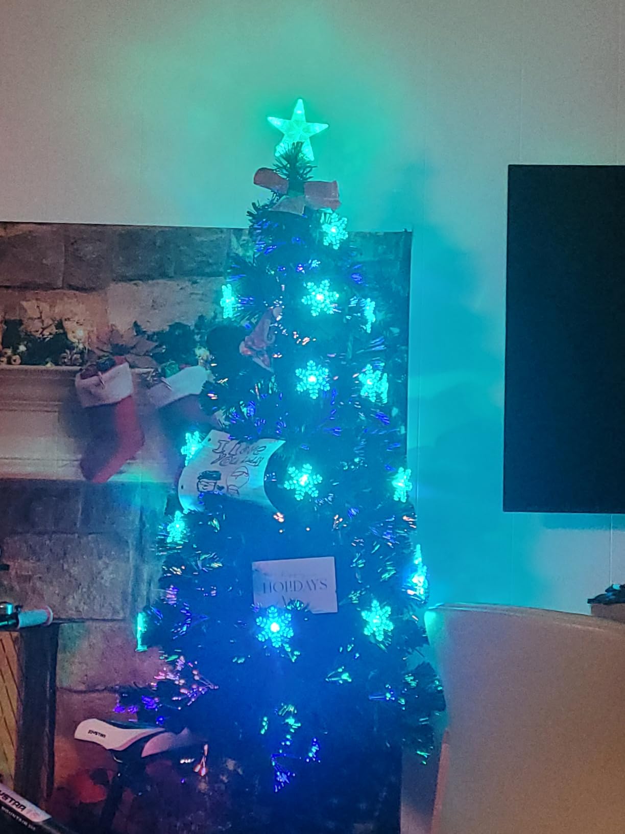Prsildan 3 FT Fiber Optic Christmas Tree with Lights Artificial Xmas Trees | Pre-Lit, Multi-color LEDs, with Snowflakes & Top Star, Small Lighted Fake Tabletop Christmas Tree, Holiday Home Decor customer photo 2