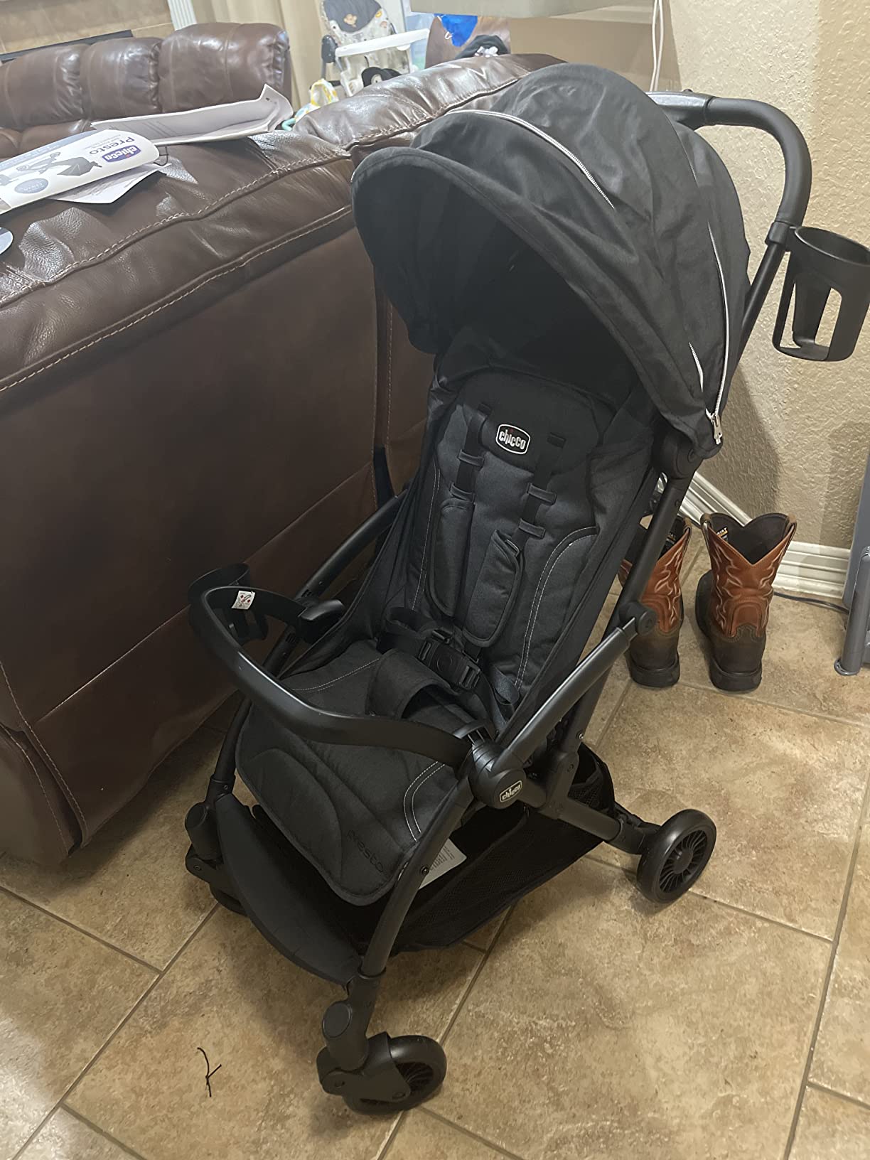 Chicco Presto Self-Folding Lightweight Baby Stroller Under 15 Pounds | Graphite/Grey, compact travel umbrella stroller for toddlers ages 1-5, up to 50 lbs, UPF 50+ canopy, aluminum frame customer photo 1