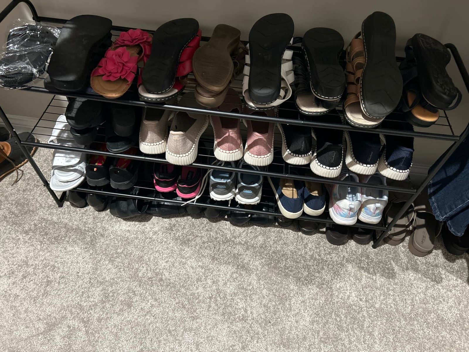 KEETDY 3-Tier Long Shoe Rack for Closet Metal Shoe Organizer for Entryway, Wide Stackable Shoe Storage Shelf with Sturdy Wire Grid for Closet Floor, Bedroom, Black customer photo 2