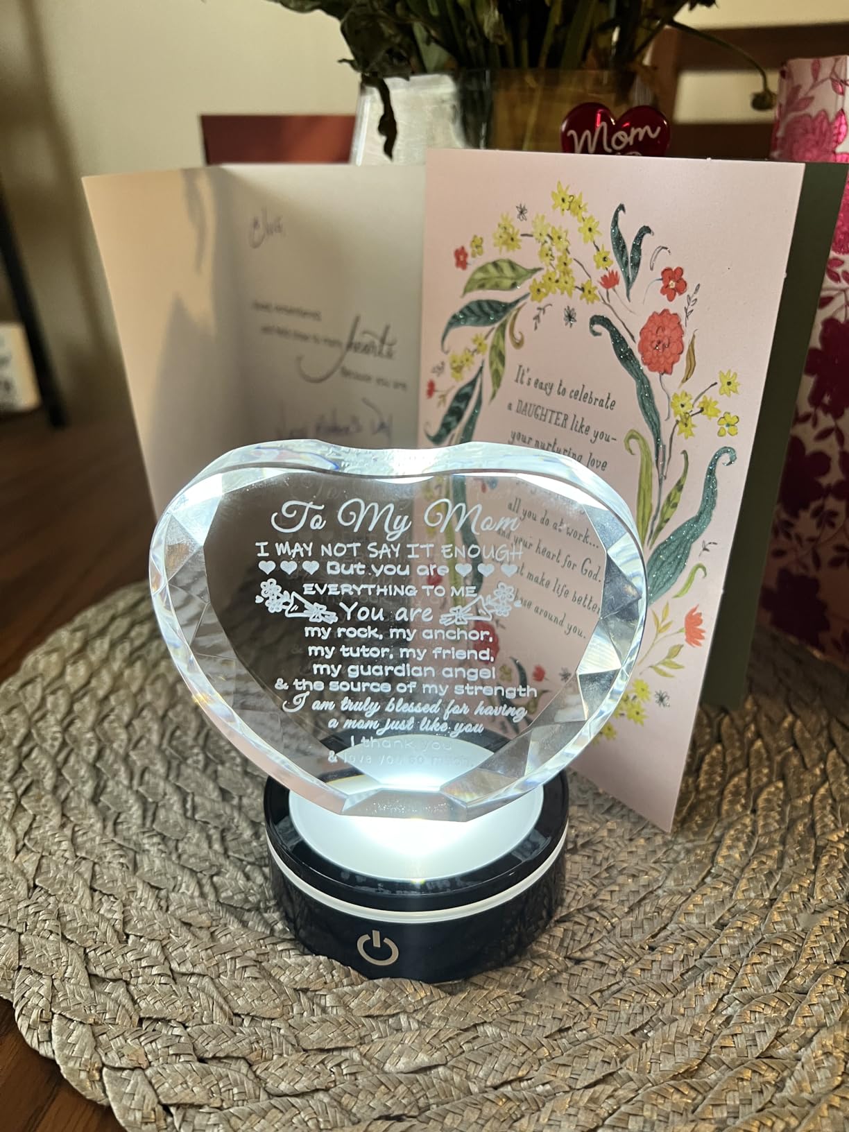 YWHL Gifts for Mom from Daughter Son Moms Mother's Day Birthday Gifts Crystal Unique to My Mom Heart Keepsakes Gift for Mother with Colorful LED Base customer photo 1
