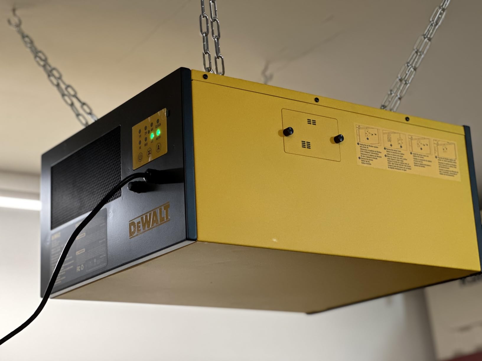 DEWALT Air Filtration System Dust Collector for Woodworking DWXAF101, 3-Speed Hanging Ceiling Dust Collection Systems with Remote Control, 4 Modes 8H Time Setting, 2 Stage Filtration for Garage/Workshop customer photo 1