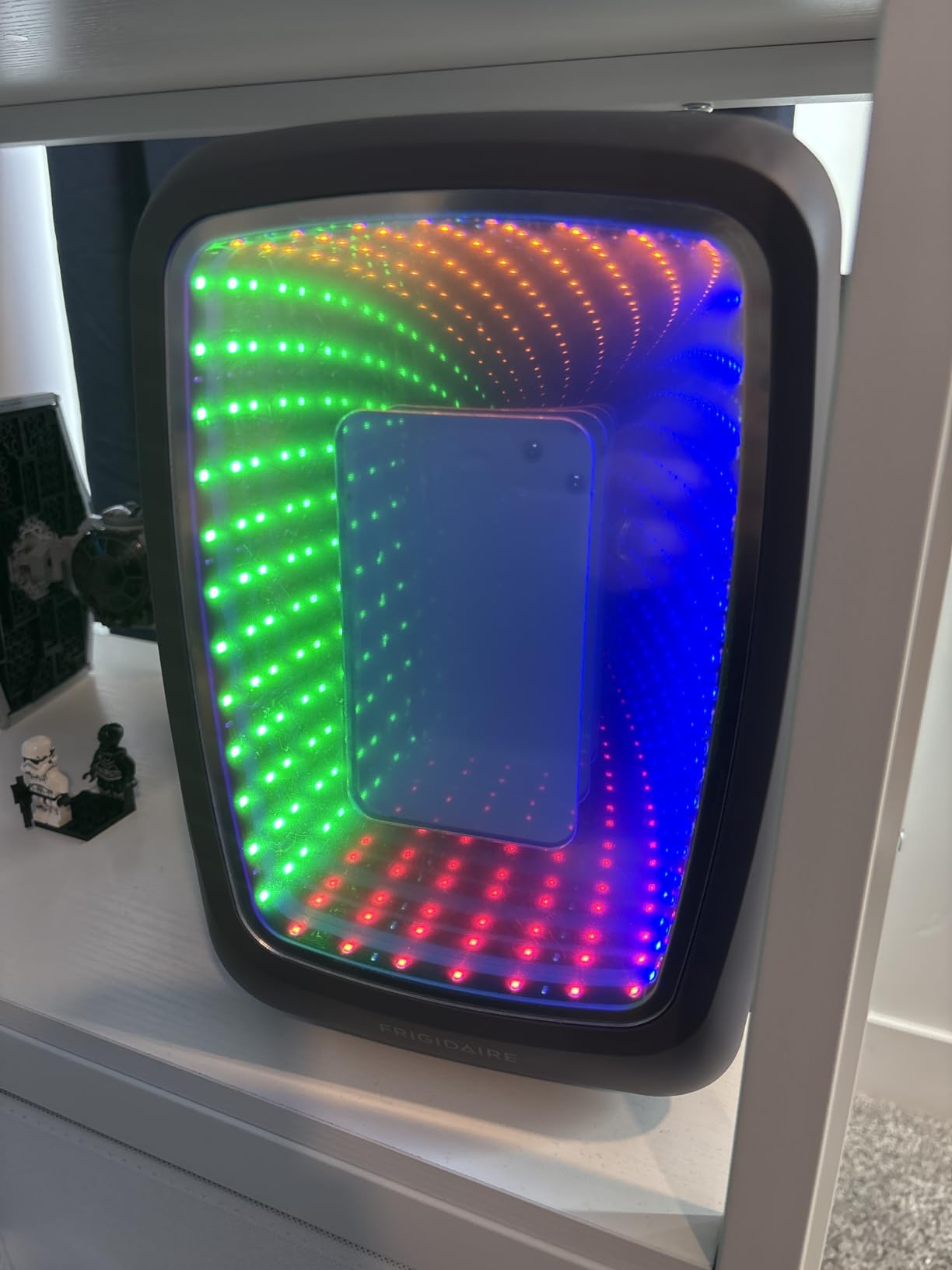 Frigidaire Gaming Light Up Mini Beverage Refrigerator, 6 can, 4 liters, Cooler with large see through door and LED lights Perfect for Gaming Experience, Home, Office, or Cars.12V Charger (Stealth) customer photo 1