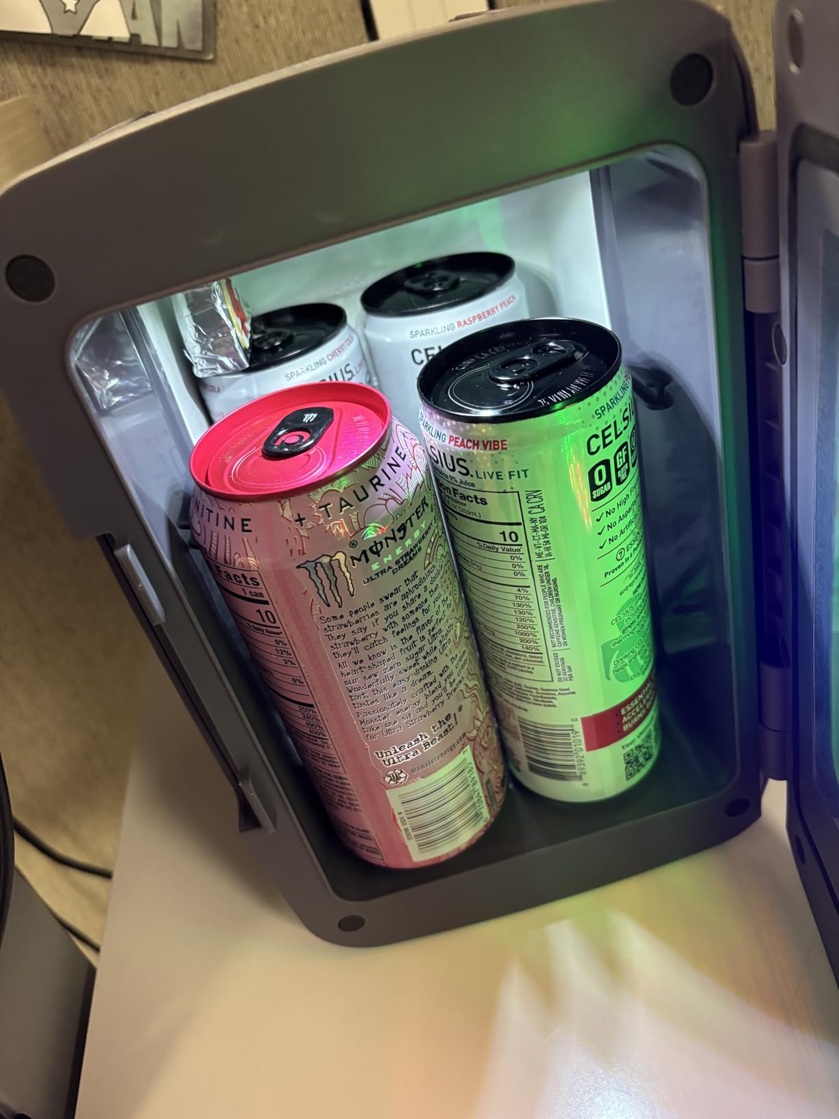 Frigidaire Gaming Light Up Mini Beverage Refrigerator, 6 can, 4 liters, Cooler with large see through door and LED lights Perfect for Gaming Experience, Home, Office, or Cars.12V Charger (Stealth) customer photo 2