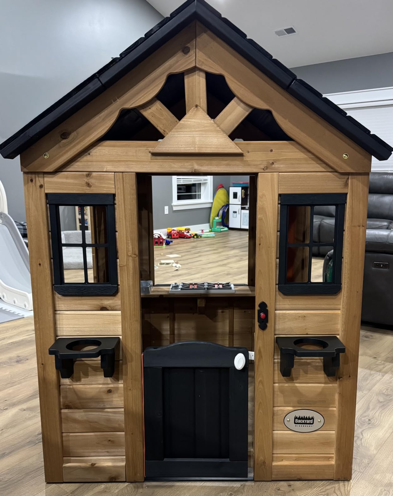 Backyard Discovery Sweetwater White Cedar Wooden Kids Playhouse Cottage with Play Kitchen, Snack Bar, Half Door, Toy Phone, Windows, Flowerpot Holders, Working Doorbell for Outdoor Imaginative Play customer photo 2