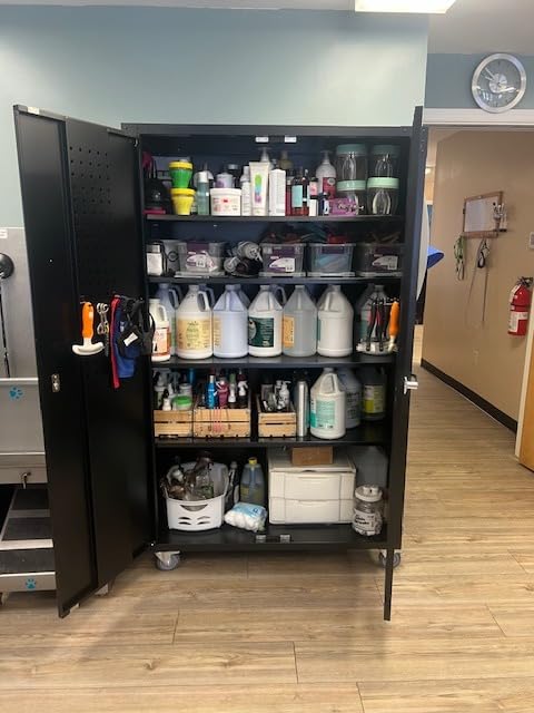 VINGLI Upgraded Wide & Deep Garage Storage Cabinet, Metal Storage Cabinet with Pegboards, Wheels, Locking Doors and Adjustable Shelves (Black, 43''W x 20''D x 72''H) customer photo 1