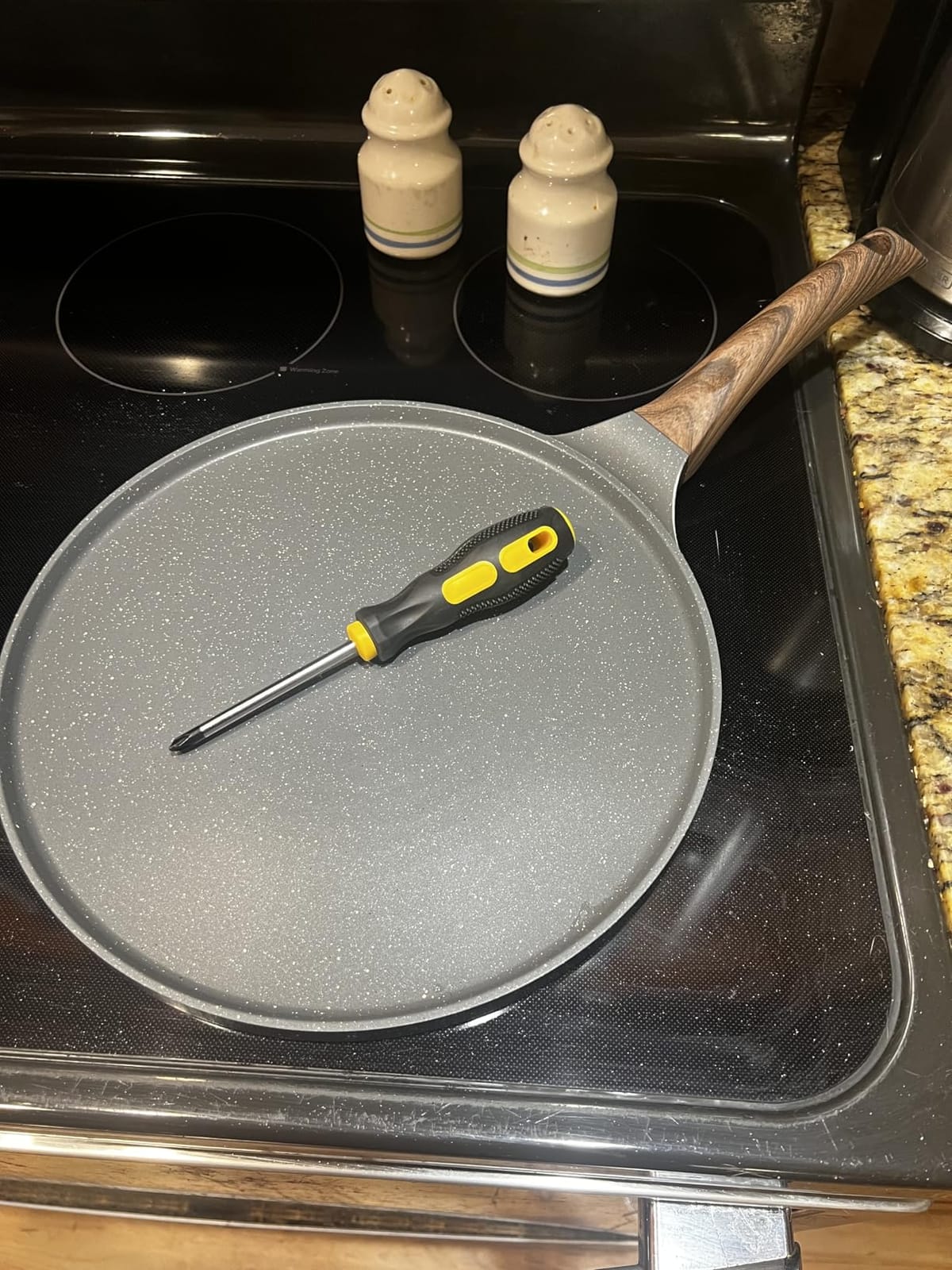SENSARTE 12 Inch Nonstick Crepe Pan Granite Coating Pancake Pan Gray | Swiss Granite Coating Dosa Pan Pancake Flat Skillet Tawa Griddle with Stay-Cool Handle, Induction Compatible customer photo 1