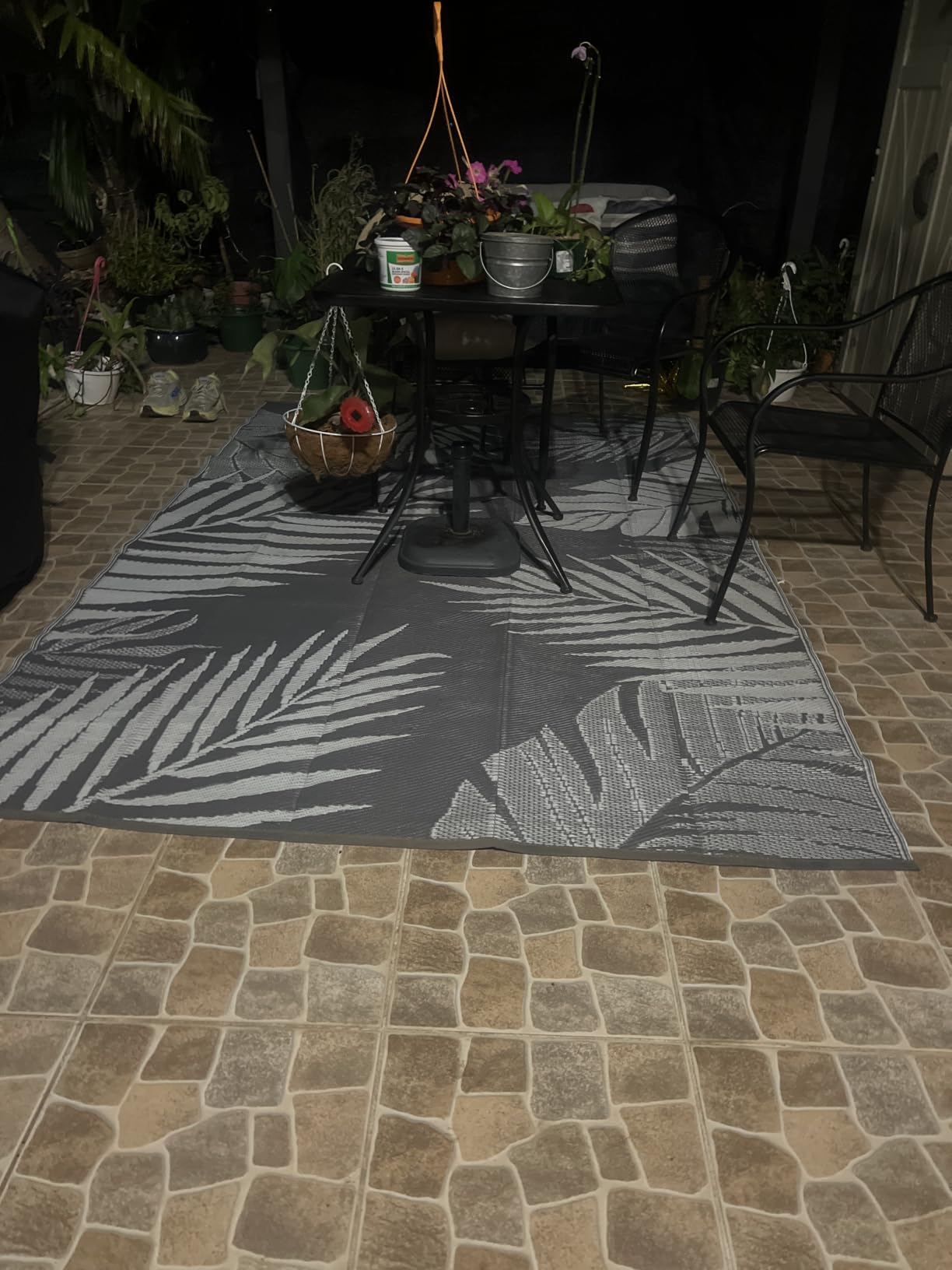 GENIMO Outdoor Rug, Waterproof Plastic Rugs for Patio, 5'x8' Grey White | Outside Larger Leaf Carpet Mat for Porch Decor, Deck, Balcony, Camping, RV, Backyard, Picnic, Beach, Reversible, Foldable customer photo 2