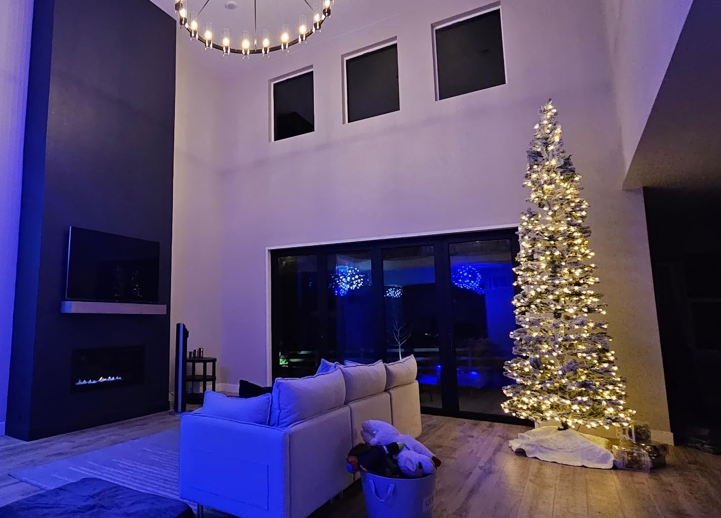 Best Choice Products Flocked Pencil Christmas Tree, Pre-Lit Slim 6ft Artificial Holiday Decoration, 2-in-1 White & Multicolor Lights, Lighted Decor customer photo 1