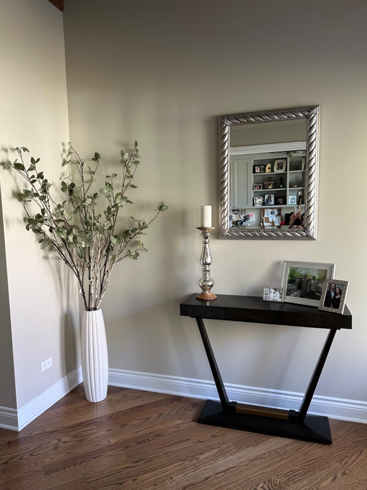 White Tall Ceramic Floor Vase, 24 Inch, Faceted Design, Large Decor | Glossy Glazed Finish, Living Room, Fireplace, Entryway, Pampas Grass customer photo 2