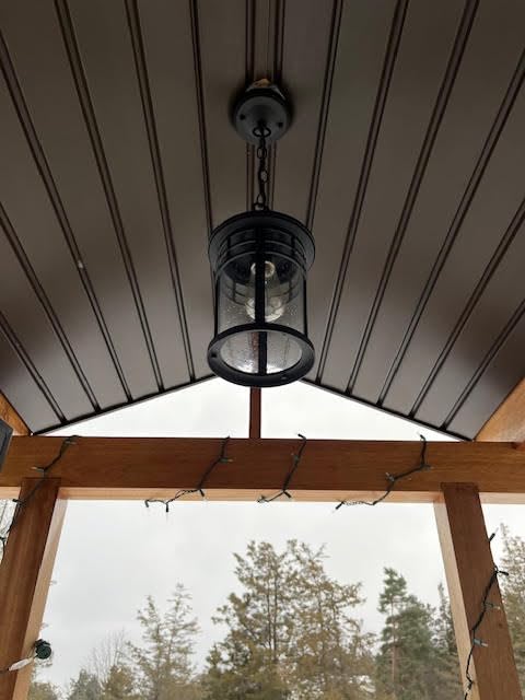 Darkaway Large Outdoor Pendant Lights, 15inch Outdoor Chandelier Hanging Porch Lights Outside Ceiling Mount Aluminum with Seeded Glass for Front Door Gazebo Patio (Large, Black) customer photo 1