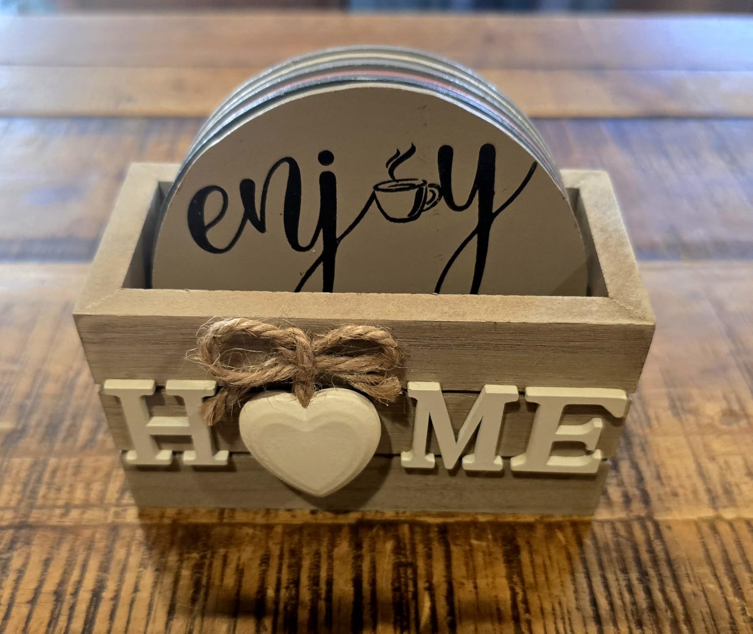 Queekay House Warming Gifts New Home Farmhouse Coasters Set of 6, Mixed | Wooden Coasters for Drink with Holder, 4'', Funny Home Decoration for Family Coffee Bar Table Protection, New Home Gift Ideas customer photo 2