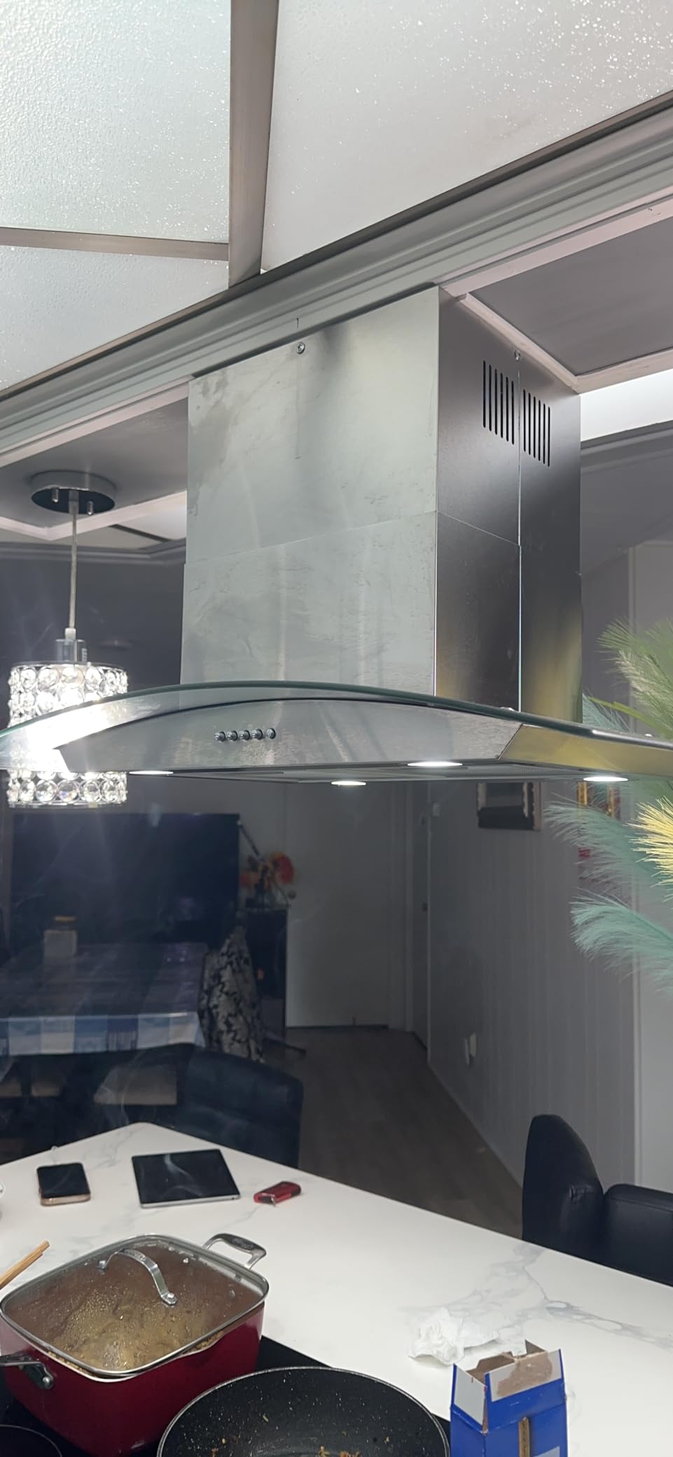 30 inch Island Range Hood Stainless Steel 700 CFM Push Button Control Kitchen Exhaust Ventilation Fan with 5-layer Mesh Filters, Large Airflow Capacity Ceiling Mount Vent Hood customer photo 1