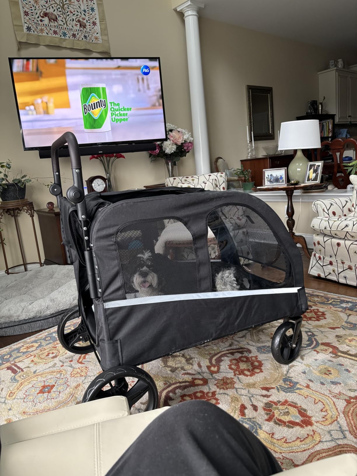 Saudism Dog Stroller for Large Dogs, Extra Large Pet Stroller for Medium Dogs, Dog Wagon Carriage, Foldable Design, Adjustable Handle, with Pocket, Up to 130 lbs, Blue customer photo 1