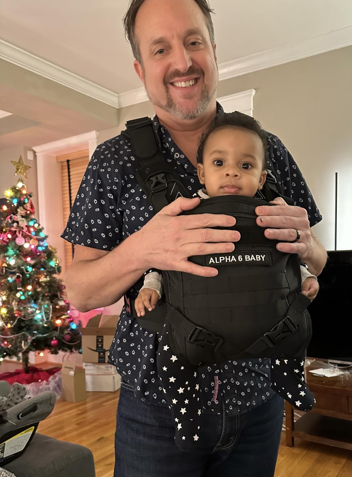 Front Facing Baby Carrier for Dad | Ergonomic Baby Carrier for Men | Infant to Toddler | Military Design Holder with Lumbar Support | Great for Hiking and Travel | MOLLE Compatible | Desert Khaki customer photo 2