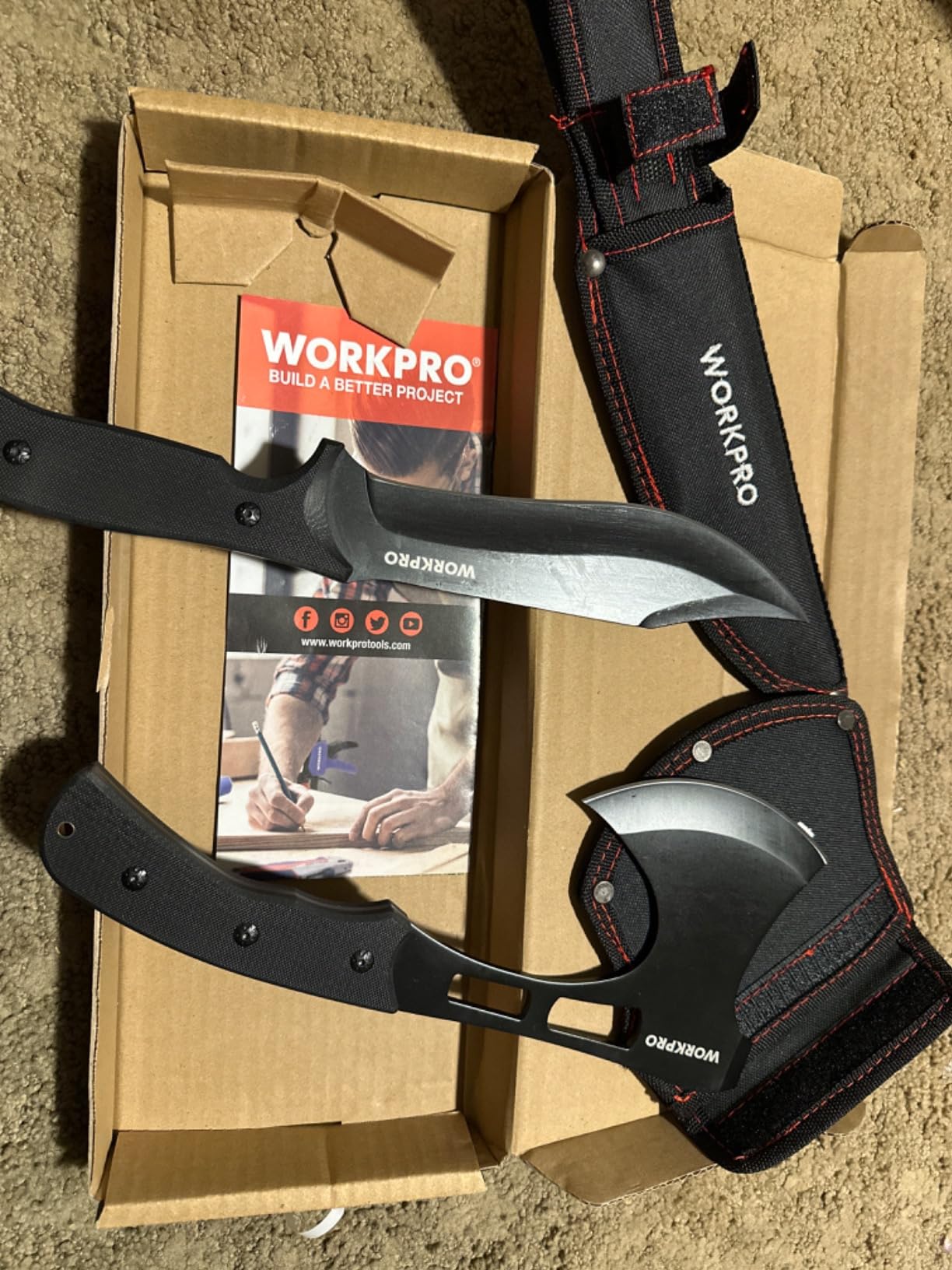WORKPRO Hunting Knife and Hatchet Axe Combo Set | Full Tang Fixed Blade Tactical Knife and Camping Axe, Survival Knife and Camping Hatchet with Sheaths for Men customer photo 2