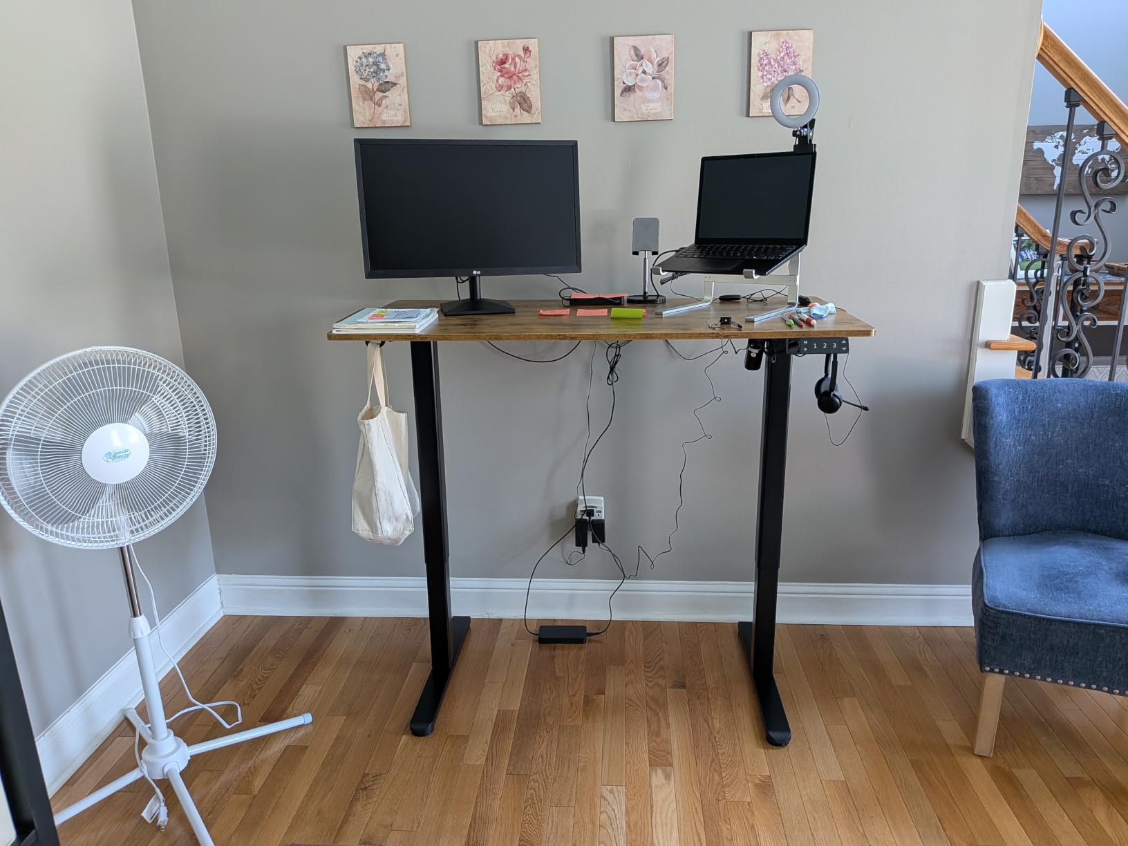 Claiks Electric Height Adjustable Standing Desk, 48x24 Inch, Rustic Brown | Smooth Height Adjustment, 3 Memory Presets, Cable Management Hub & Hook, Stable Steel Frame, 176lbs Capacity customer photo 2