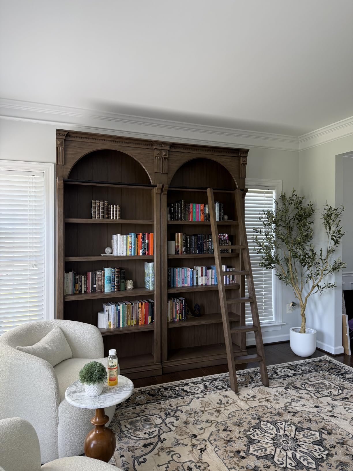 Traditional 8' Tall Wood Bookcase Wall With Ladder Office Bookcase Brown customer photo 1