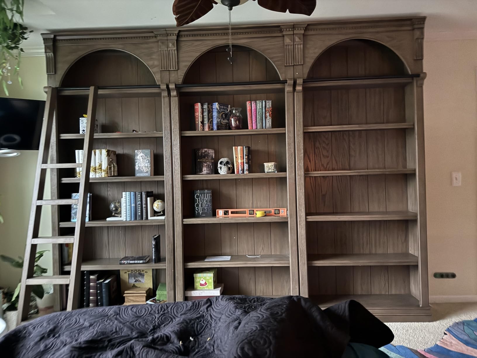 Traditional 8' Tall Wood Bookcase Wall With Ladder Office Bookcase Brown customer photo 2