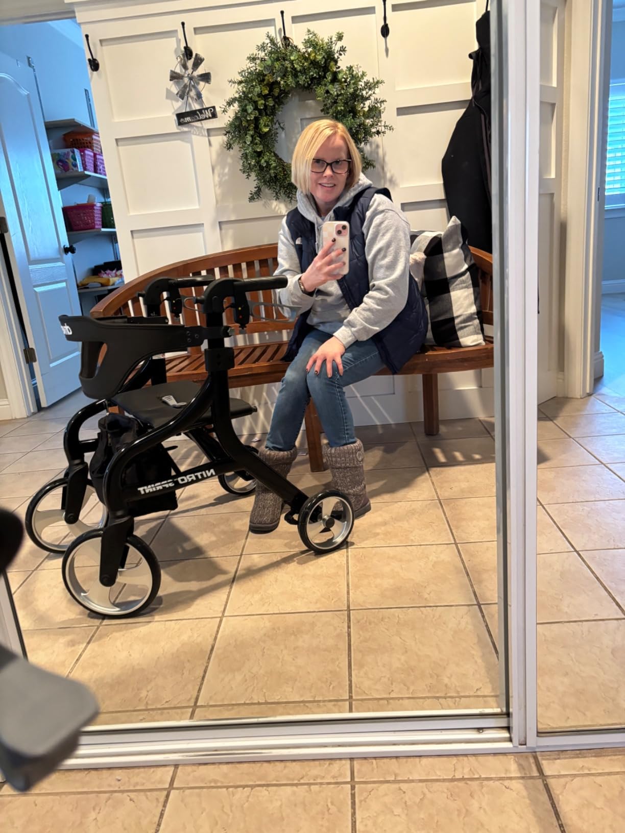 Drive Medical Nitro Sprint Rollator Walker with Seat, Tall Height, Blue customer photo 2
