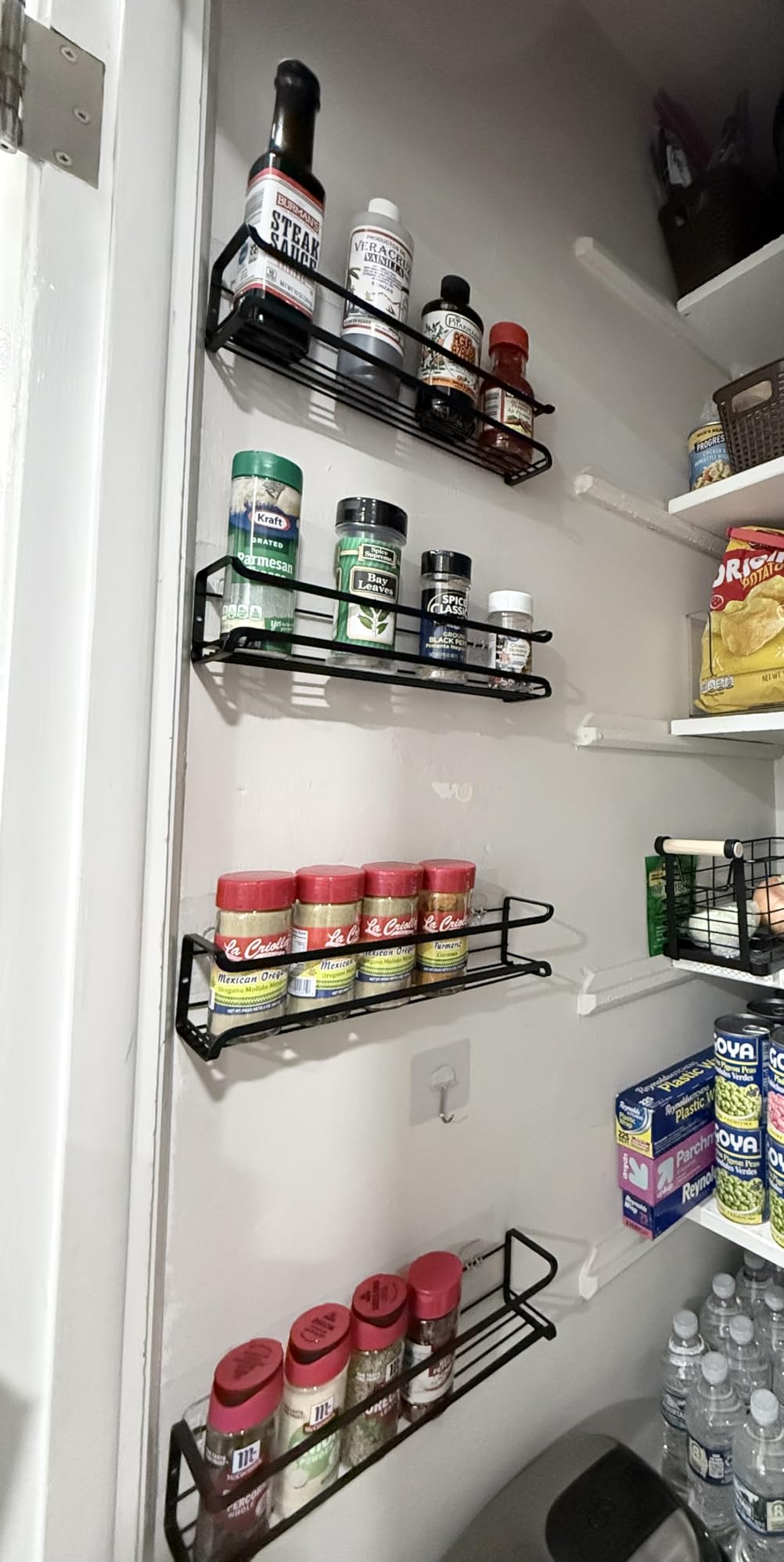 Bunoxea Spice Rack Wall Mounted 4 Pack, For Spice Jars & Seasonings,Black | 4 Removalble Hooks,Screw or Adhesive Hanging, Space-Saving,For Kitchen Cabinet, Pantry Door,Stove,RV Use,11.41x2.75x2.75in customer photo 1