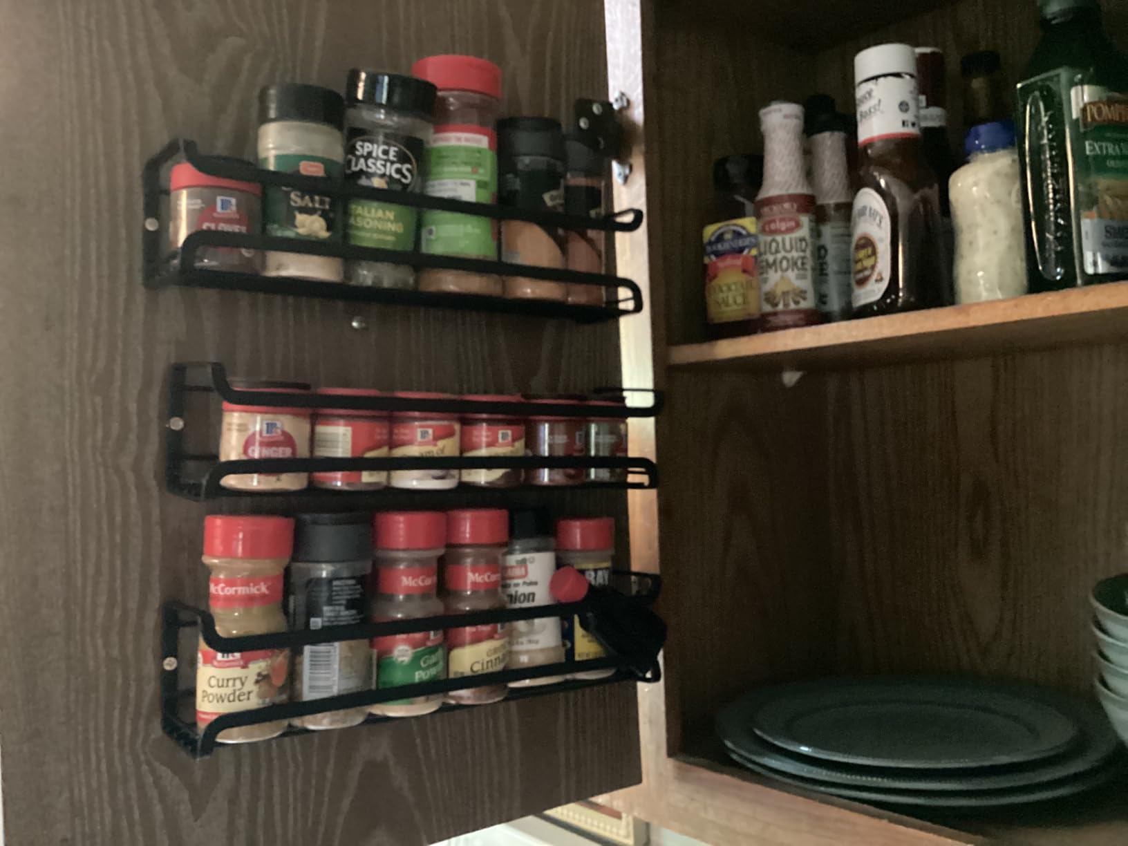 Bunoxea Spice Rack Wall Mounted 4 Pack, For Spice Jars & Seasonings,Black | 4 Removalble Hooks,Screw or Adhesive Hanging, Space-Saving,For Kitchen Cabinet, Pantry Door,Stove,RV Use,11.41x2.75x2.75in customer photo 2