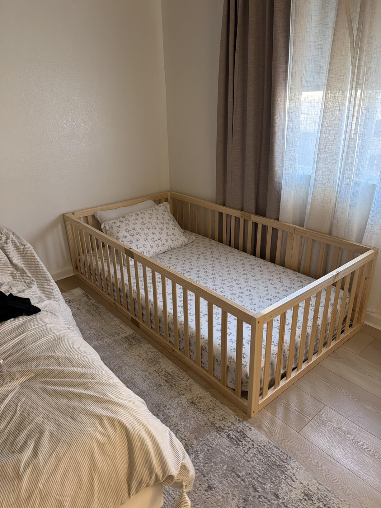 Tatub Full Montessori Floor Bed with High Rails, Solid Wood Montessori Bed Frame for Kids, Door Can Install Left and Right, Full-Nature customer photo 2