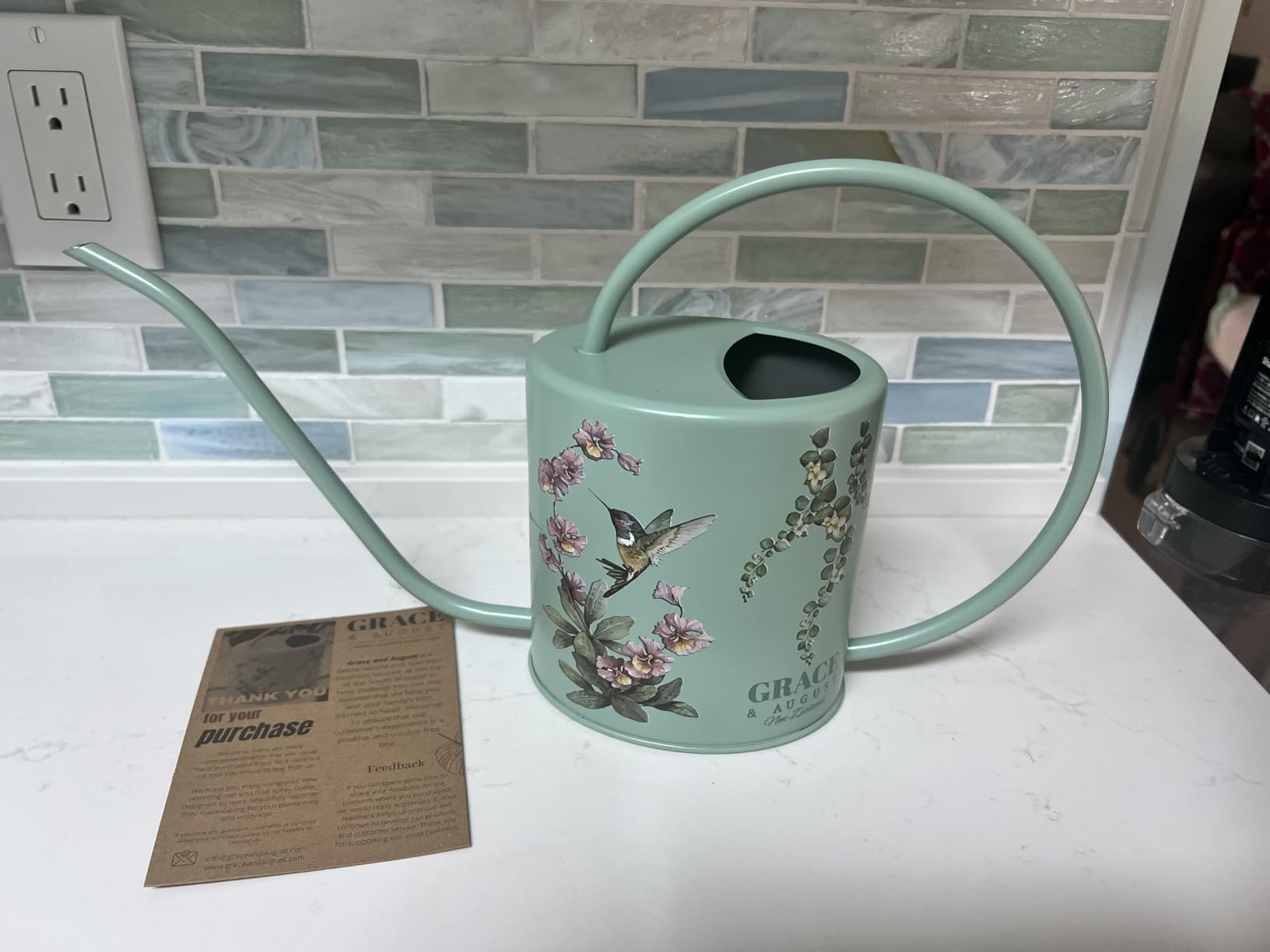 Indoor Watering Can & Mist Spray Bottle Set for Indoor Plants - Decorative | Gooseneck Long Spout, Stainless Steel, Rust & Leak Proof, Hummingbird Artwork, Comfort Handle, Plant-Lover Gift, 51floz customer photo 2