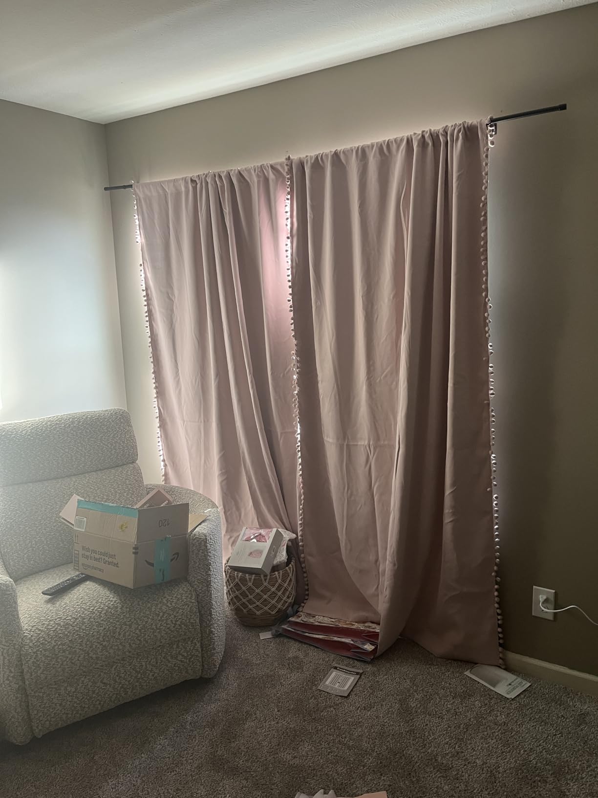 Pink Blackout Curtains for Bedroom Pom Pom Thermal Insulated 100% Full Blackout Curtain Panels for Girls Baby Nursery Room 84 inch Energy Efficient Window Drapes for Kids 52