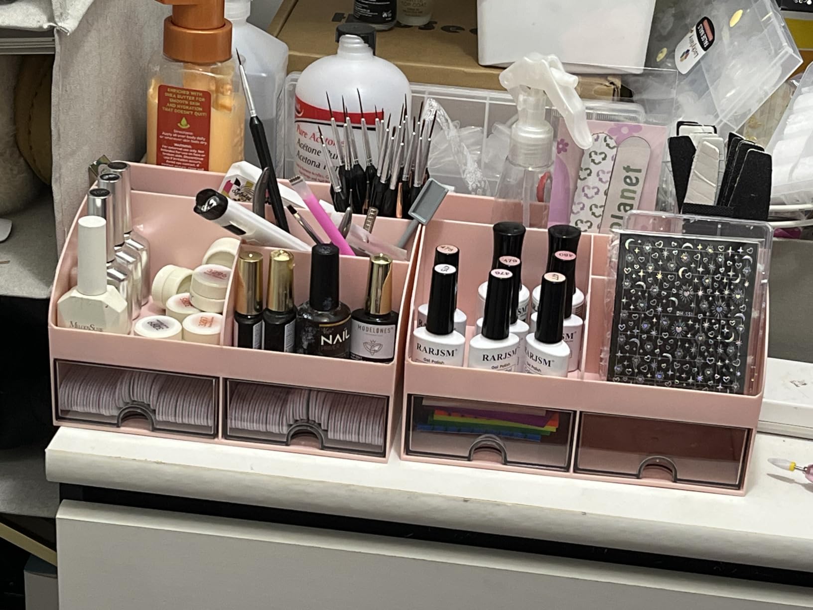 COMFYROOM Desk Organizer with 6 Compartments and 2 Drawers, Plastic Makeup Organizer, Pen Holder for Desktop Storage, Desk Organization for School, Home, Office Supplies (White) customer photo 2