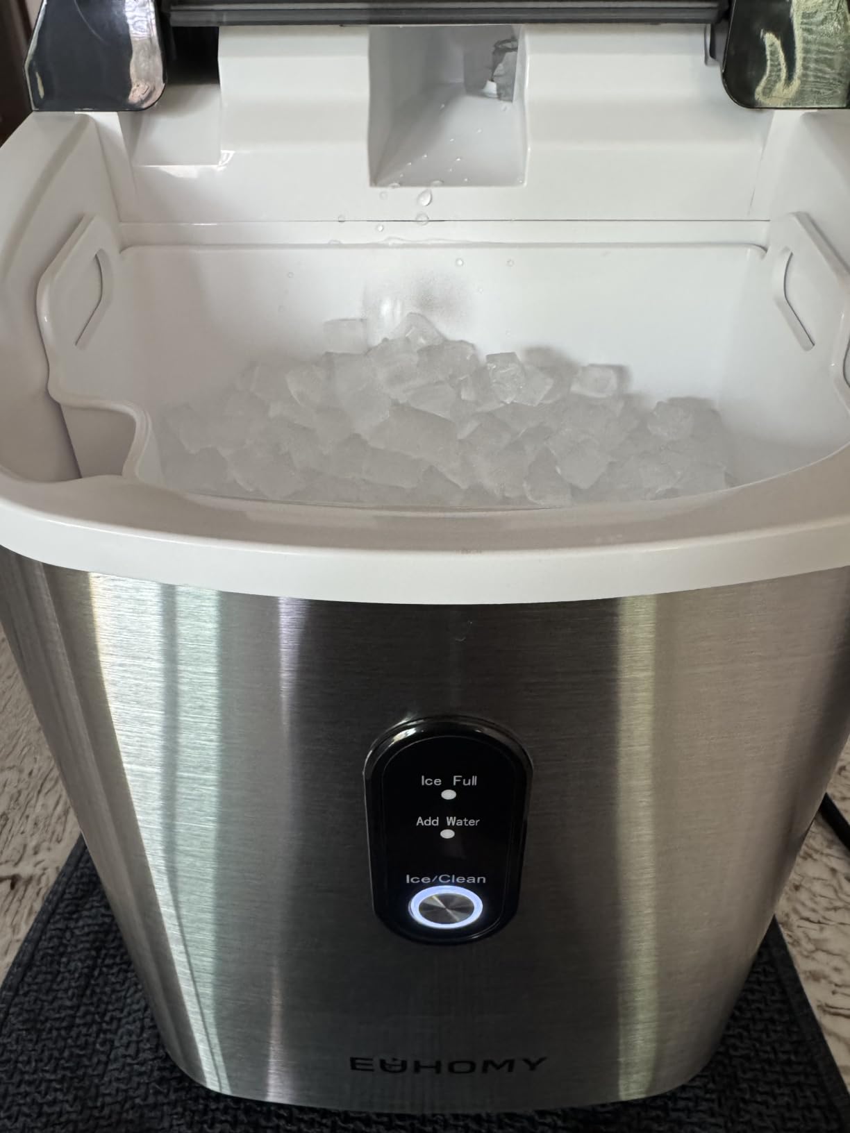 EUHOMY Nugget Ice Maker Countertop with Handle, Ready in 6 Mins, 34lbs Per Day, Removable Top Cover, Auto-Cleaning, Portable Sonic Ice Maker with Basket and Scoop, for Home/Party/RV/Camping (Black) customer photo 2