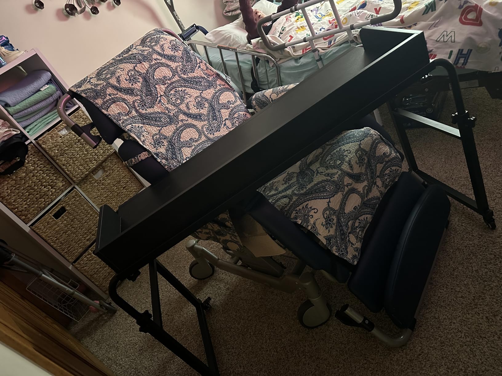 TigerDad Overbed Table with Wheels, Modern Style, Brown, 55.1-82.7x25.6x18.1 inches, 350lbs Weight Capacity customer photo 2