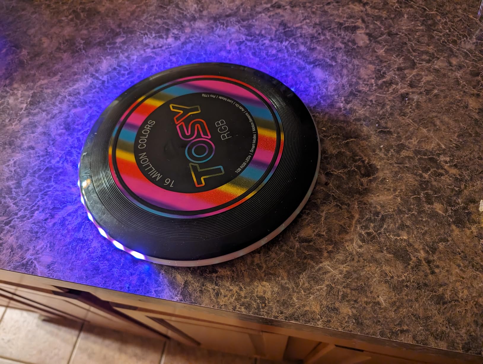 TOSY Flying Disc - 16 Million Colors RGB or 36 LEDs, Extremely Bright, Smart Modes, Camping Essentials for Teens/Kids/Adults/Men/Boys/Girls, Auto Light Up, Rechargeable, Waterproof, 175g customer photo 2