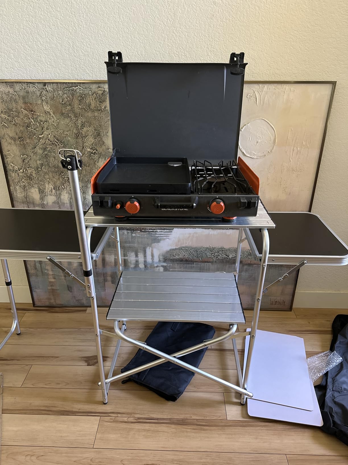 CampLand Folding Camping Kitchen Table with Windscreen, Portable Outdoor Cooking Station with Storage Cabinet & Side Tables Heavy Duty Camp Cook Station for Camping & BBQ (Black2cabinet) customer photo 2