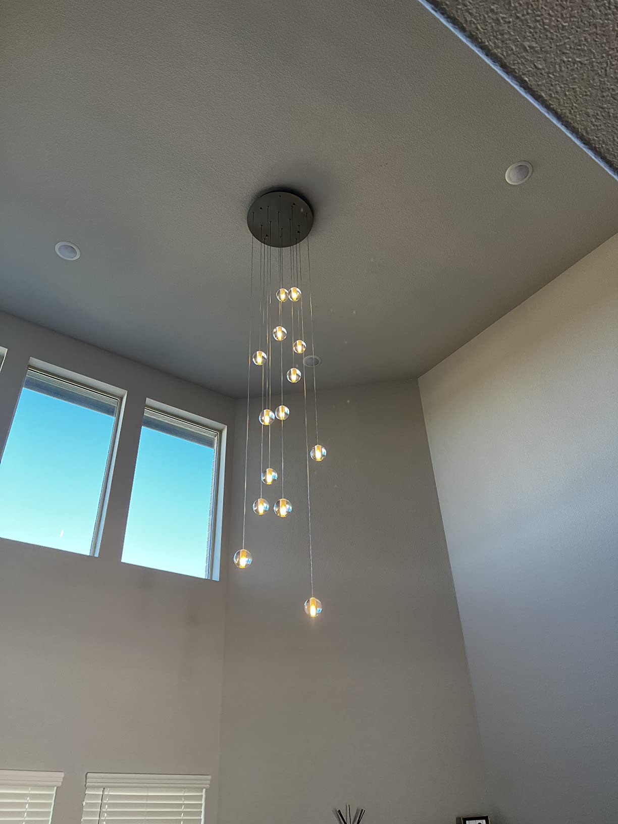 14 Lights Staircase Chandelier for High Ceiling, Dimmable Modern Crystal Raindrop Large Long Hanging Pendant Light for Stairwell Living Room Stair Foyer, Bulbs Included (Gold Canopy) customer photo 2