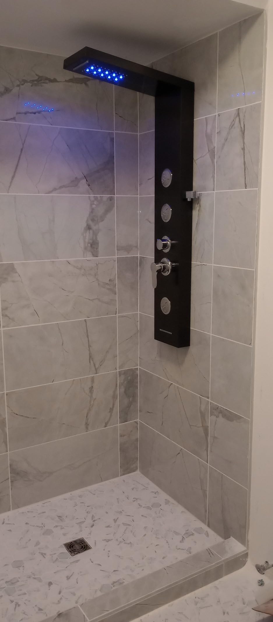 ROVATE 6 in 1 LED Rainfall Waterfall Shower Panel Tower System, Black | Stainless Steel Shower Column with Tub Spout, Rainfall Waterfall Shower Head, 2-Setting Massage Body Jets, Flexible Handheld customer photo 1
