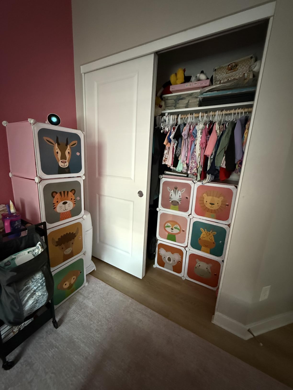 HONEY JOY Kids Wardrobe Closet, Baby Cartoon Clothes Storage Organizer, 12 Cubes & 2 Hanging Sections, Portable Children DIY Modular Bedroom Armoire Dresser Cabinet for Boys Girls (White) customer photo 1