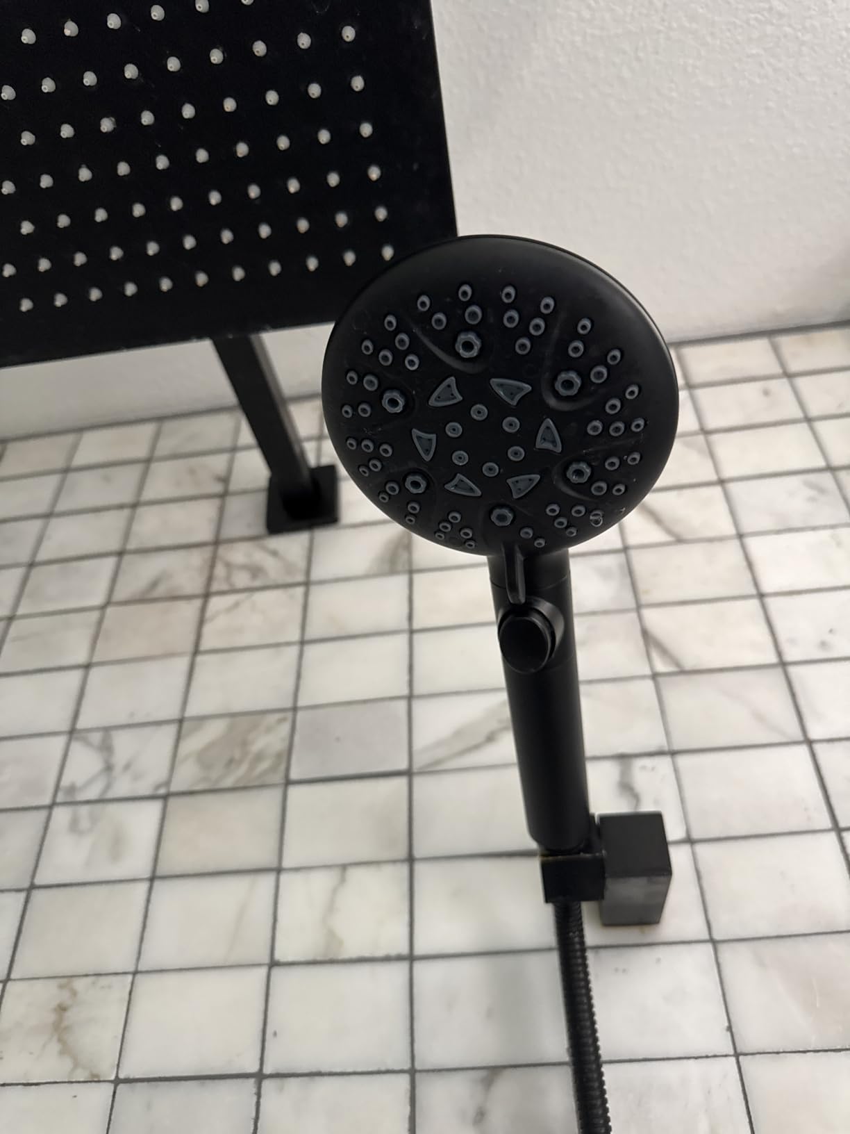 GwernKB Handheld Shower Head with On Off Switch 8-Mode High Pressure Showerhead with 79 Inches Extra-long Stainless Steel Hose and Bracket PLUS Extra Low-Reach Adhesive Wall Mount for Kids,Silver customer photo 1
