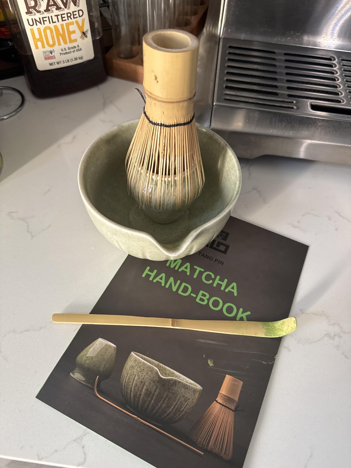 TANG PIN Matcha Set - Match Bowl and Whisk, 15 OZ Matcha Whisk Set with Scoop and Chasen Holder, 5pc Perfect Matcha Kit for Matcha Tea Ceremony (Mottled Green) customer photo 1