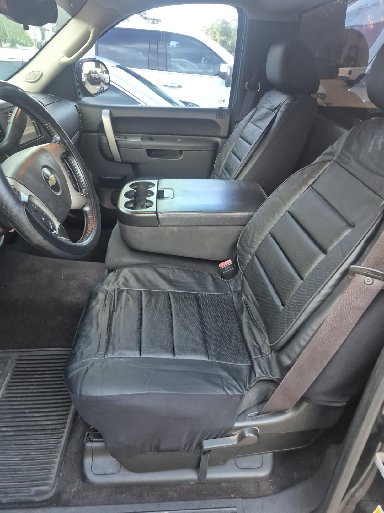 CAR PASS Leather Seat Covers Full Set Universal Water Resistant 3D Foam Back Support, Luxury Comfort Automotive 5 Seat Covers All Season Fit for SUV, Sedan, Van, Airbag Compatible Elegance(Beige Black) customer photo 2