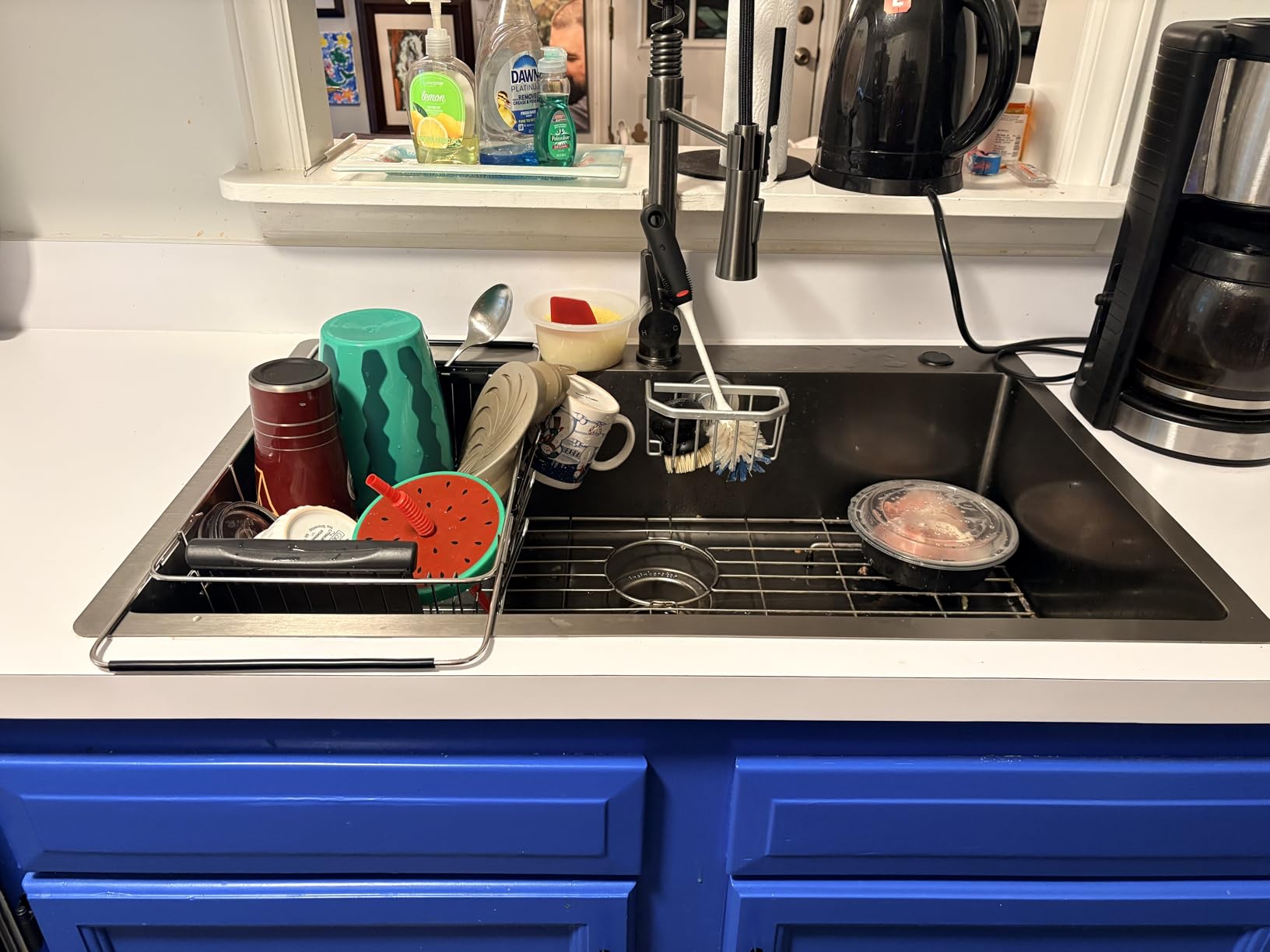JASIWAY Dish Drying Rack in Sink, Dish Drainer with Cup and Utensil Holder | Over The Sink Expandable Stainless Steel Strainer Dryer Rack for Small Kitchen, Counter Space Saving, Fast Drain, Rustproof customer photo 2